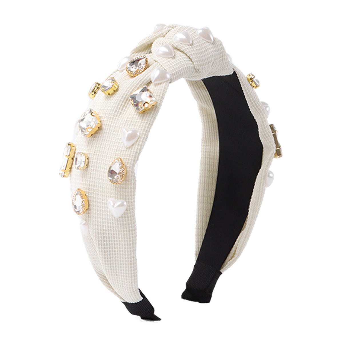 Wholesale Fabric Heart-shaped Imitation Pearl Knotted Hair Bands
